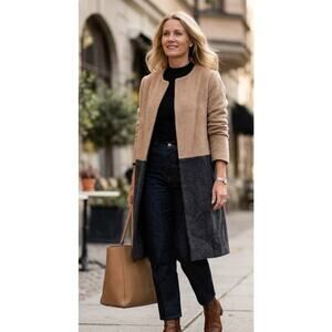 Henriette Steffensen Copenhagen Fuzzy Color Block Duster Jacket Coat Beige Small